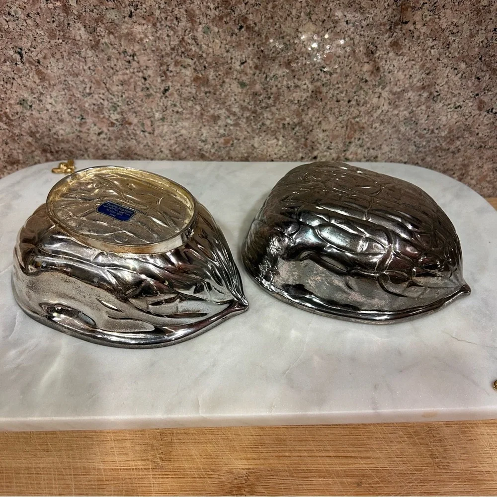 Vintage Walnut‑Shaped Silver‑Plated Nut / Candy Dish — Japan, c.1970s